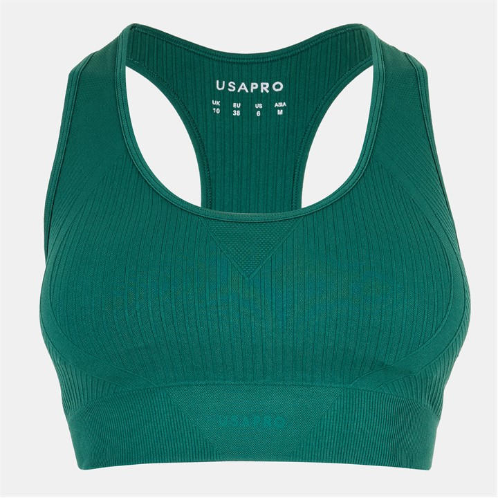 Usa Pro Women's Green Up Seamless Crop Sports Bra in Size 10, Sports Direct