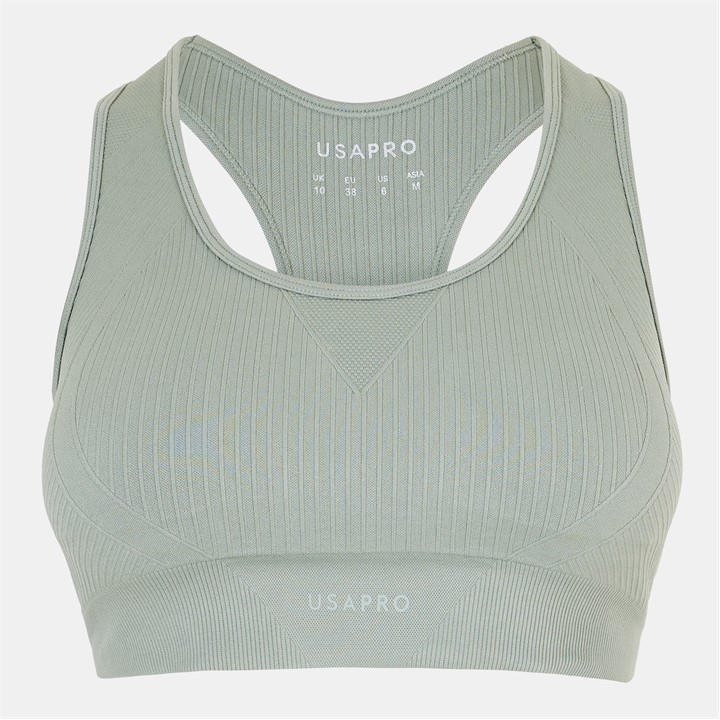 Usa Pro Women's Green Up Seamless Crop Sports Bra in Size 14, Sports Direct