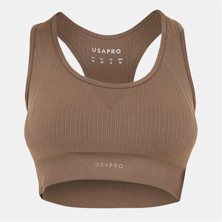 Usa Pro Women's Brown Up Seamless Crop Sports Bra in Size 14, Sports Direct
