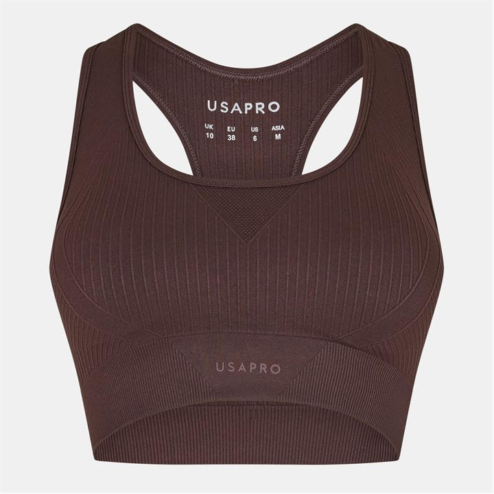 Usa Pro Women's Brown Up Seamless Crop Sports Bra in Size 16, Sports Direct