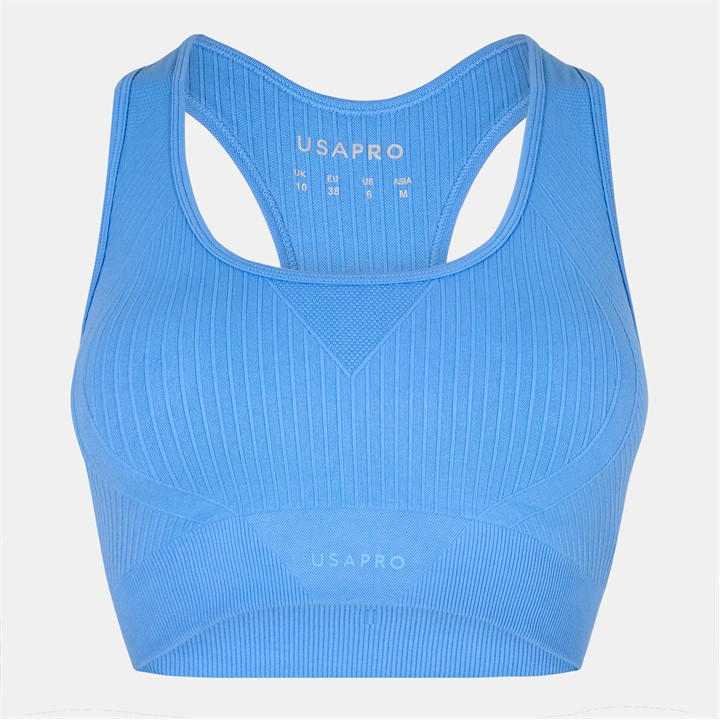 Usa Pro Women's Blue Up Seamless Crop Sports Bra in Size 14, Sports Direct