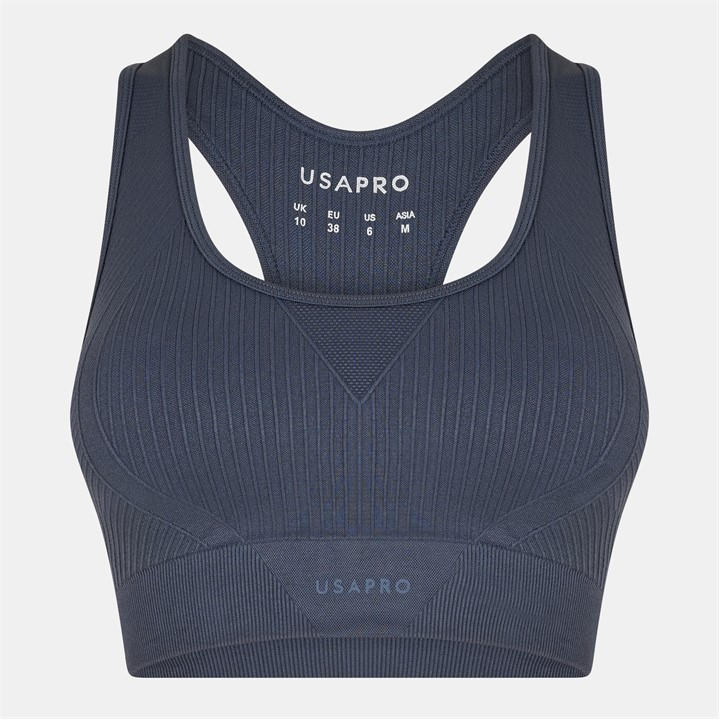 Usa Pro Women's Grey Up Seamless Crop Sports Bra in Size 14, Sports Direct