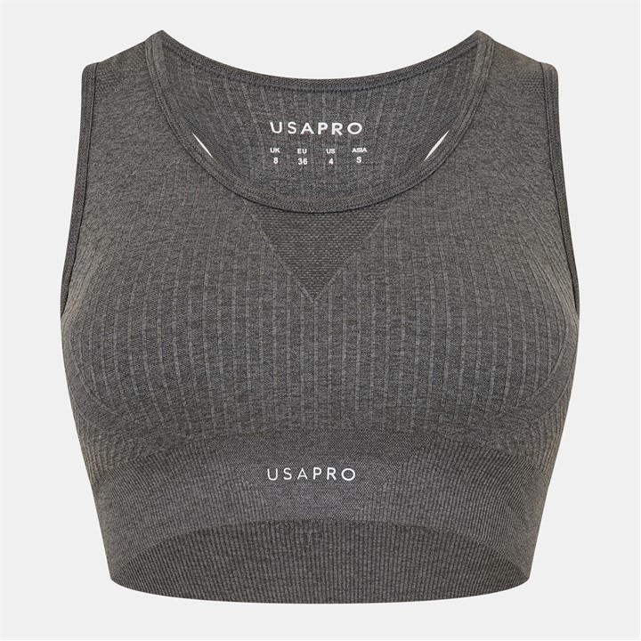 Usa Pro Women's Grey Up Seamless Crop Sports Bra in Size 14, Sports Direct