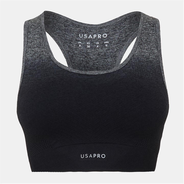 Usa Pro Women's Black Seamless Ombre Sports Bra in Size 14, Sports Direct