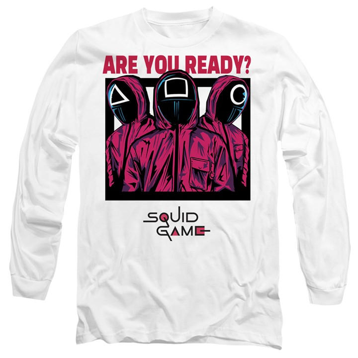 Squid Game Men's White Guards Are You Ready Comic Long Sleeve in Size 2XL, Sports Direct