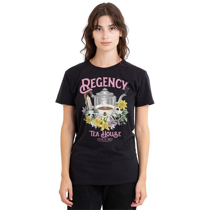 Bridgerton Women' Black - Regency Tea House T-Shirt in Size S, Sports Direct