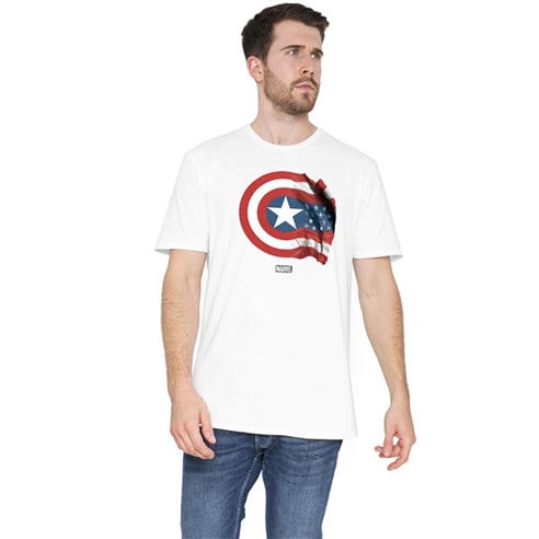 Captain America - Marvel Captain America Shield Flag Mens T-Shirt Wh