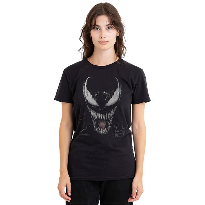 Marvel Women's Black Venom Brock Large Face T-Shirt in Size M, Sports Direct