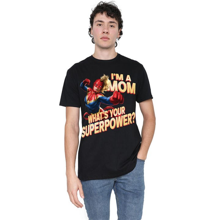 Marvel Men's Black Captain Mothers Day Mom Superpower T-Shirt in Size XL, Sports Direct