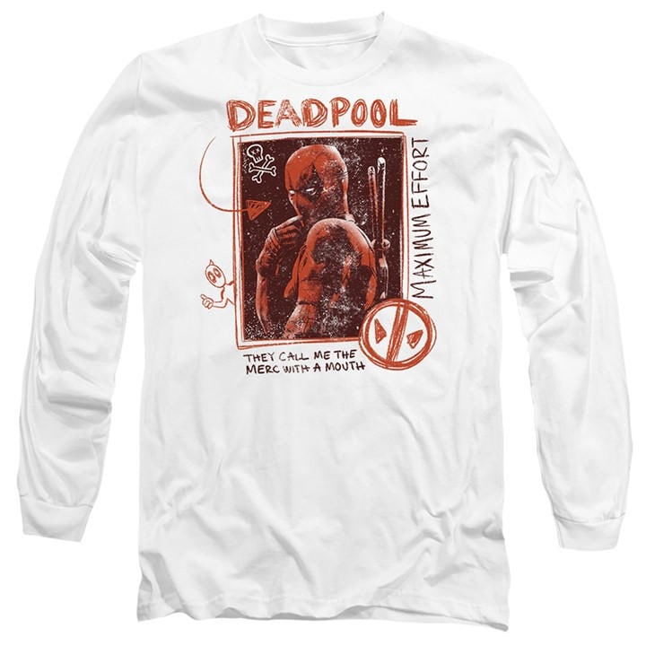 Marvel Men's White Deadpool Wolverine Maximum Effort Deadpool Long Sl in Size L, Sports Direct