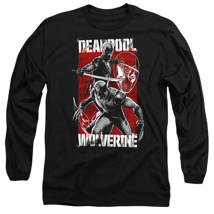 Marvel Men' Black Deadpool Wolverine Fight Long Sleeve T-Shirt Blac in Size S, Sports Direct