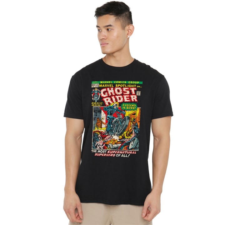 Marvel Men's Black Ghost Rider Is Born T-Shirt in Size M, Sports Direct
