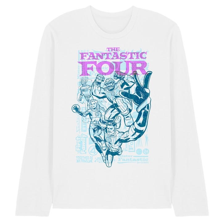 Marvel Men's White Fantastic Four Lineart Heroic First Family Long Sl in Size XL, Sports Direct