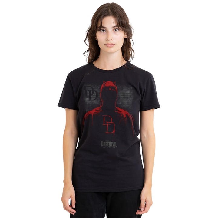Marvel Women's Black Daredevil Man Without Fear Paint T-Shirt in Size M, Sports Direct