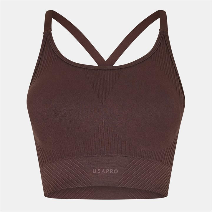 Usa Pro Women's Brown Up Seamless Adjustable Sports Bra in Size 10, Sports Direct