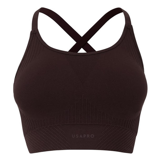 Chocolate Brown - USA Pro - Seamless Adjustable Sports Bra Womens