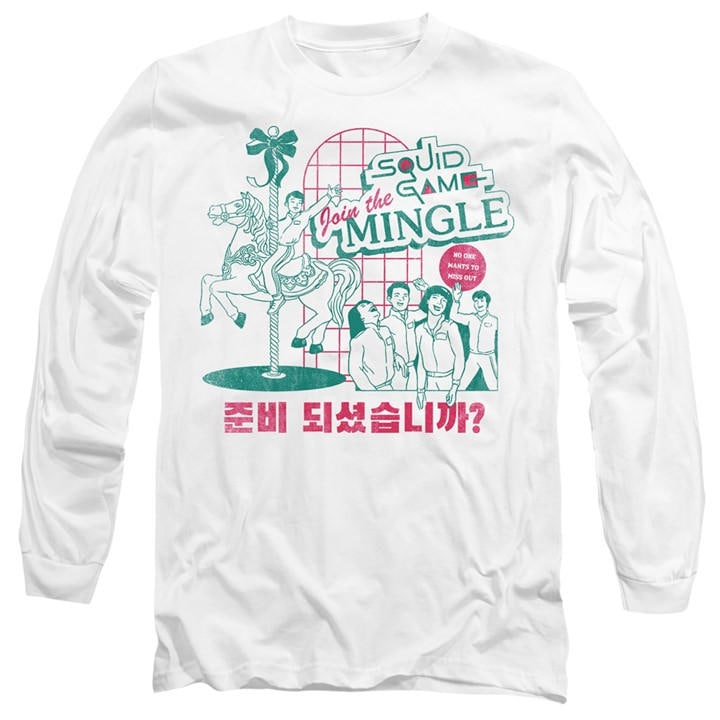 Squid Game Men's White Merry Go Round Long Sleeve T-Shirt Whi in Size 2XL, Sports Direct