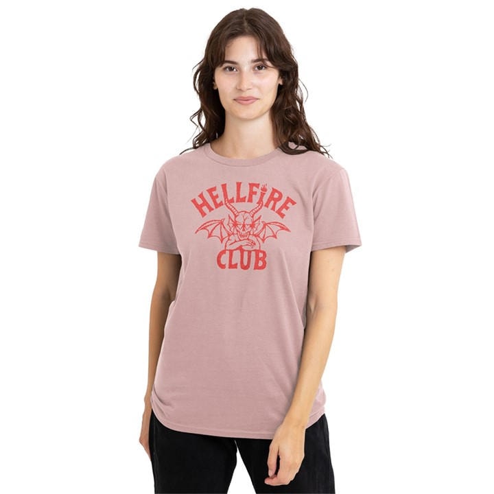 Stranger Things Women's Pink Hellfire Club Tonal Devil T, Sports Direct