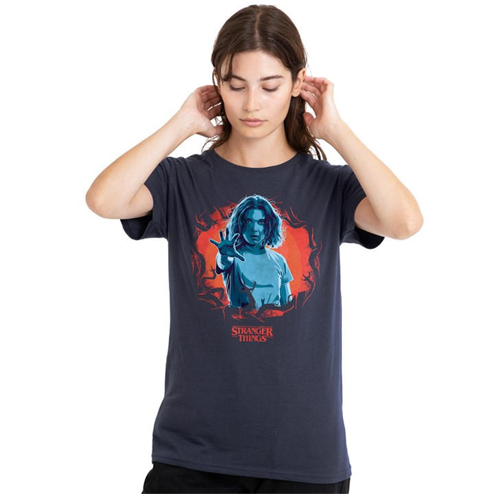 Stranger Things Women' Blue Eleven Reach Out T Shirt D in Size S, Sports Direct