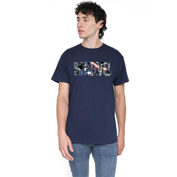 Captain America Men's Blue Marvel Window T-Shirt Navy in Size 2XL, Sports Direct