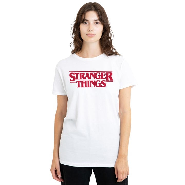 Stranger Things Women's White Main Logo T Shirt, Sports Direct