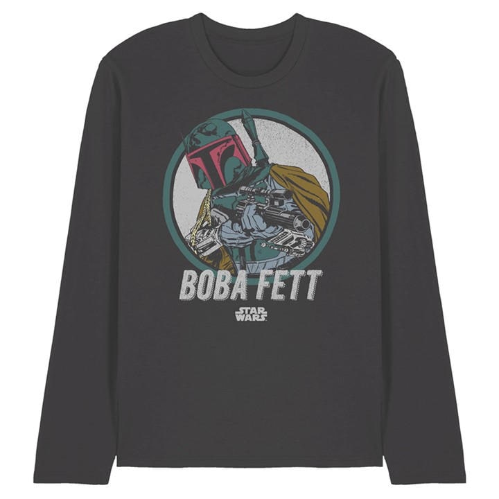 Star Wars Men's Grey Retro Boba Long Sleeve T-Shirt in Size L, Sports Direct