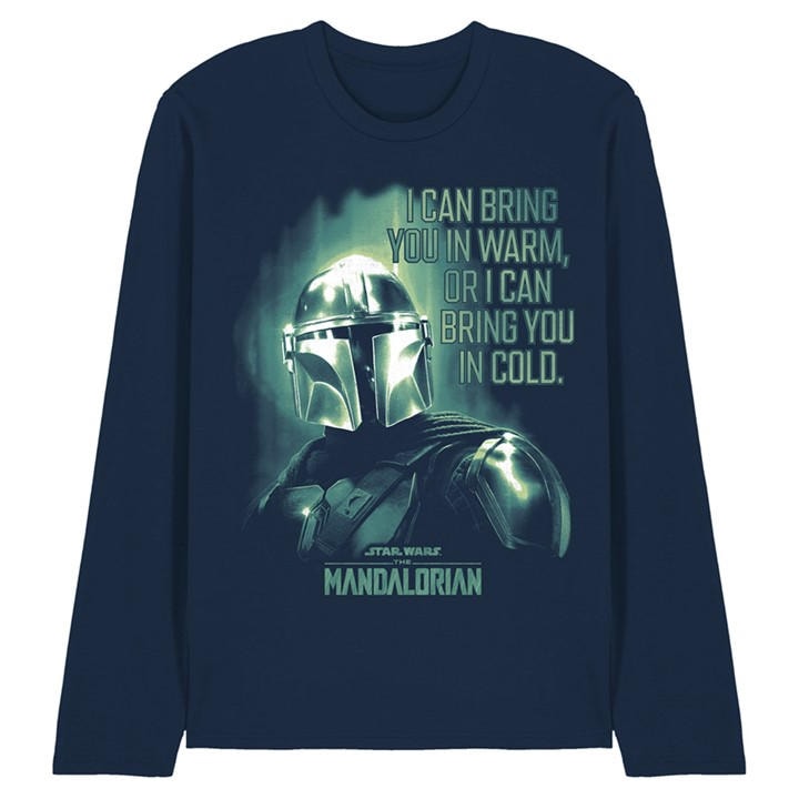 Star Wars Men's Blue The Mandalorian Bring You In Cold Quote Long Sleev in Size M, Sports Direct