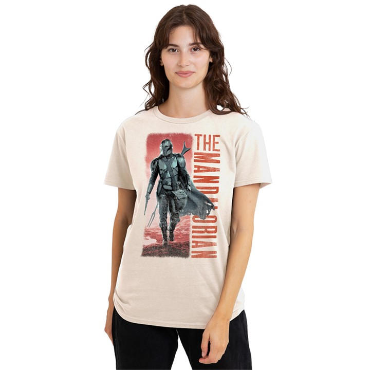 Star Wars Women's Beige The Mandalorian Cowboy Hunter T-Shirt Natural, Sports Direct