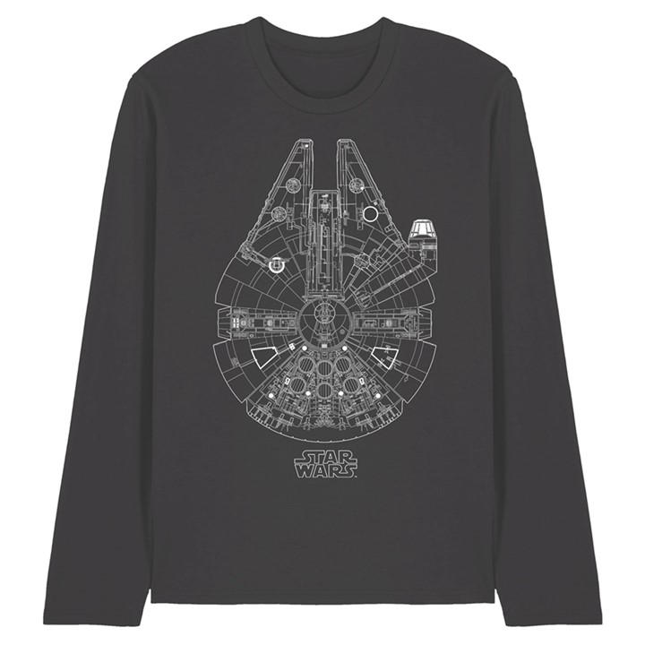 Star Wars Men's Grey Millenium Lines Long Sleeve T-Shirt in Size M, Sports Direct