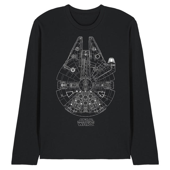 Star Wars Men's Black Millenium Lines Long Sleeve T-Shirt in Size L, Sports Direct
