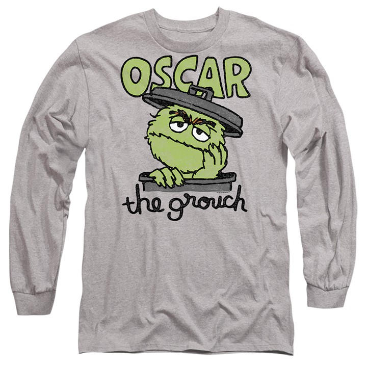 Sesame Street Men' Grey Canned Grouch Long Sleeve T-Shirt A in Size S, Sports Direct