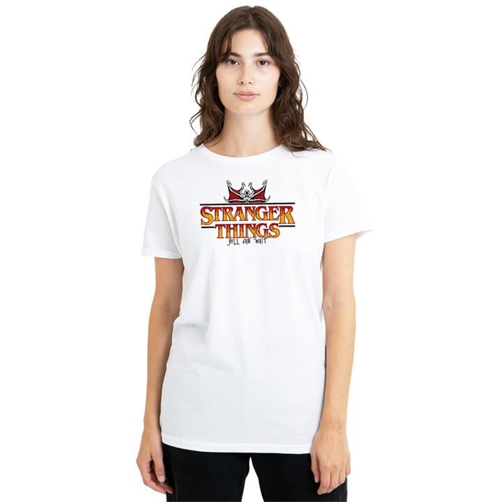Stranger Things Women's White Flame Logo T Shirt in Size M, Sports Direct