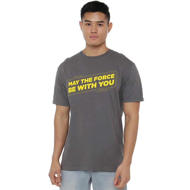 Star Wars Men' Grey Force Slogan Cotton T-Shirt Charcoa in Size S, Sports Direct