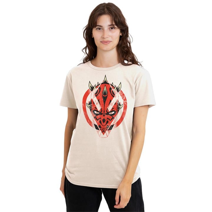 Star Wars Women' Beige Maul Shadow Lord Distressed Sith Portrait T-Shirt in Size S, Sports Direct