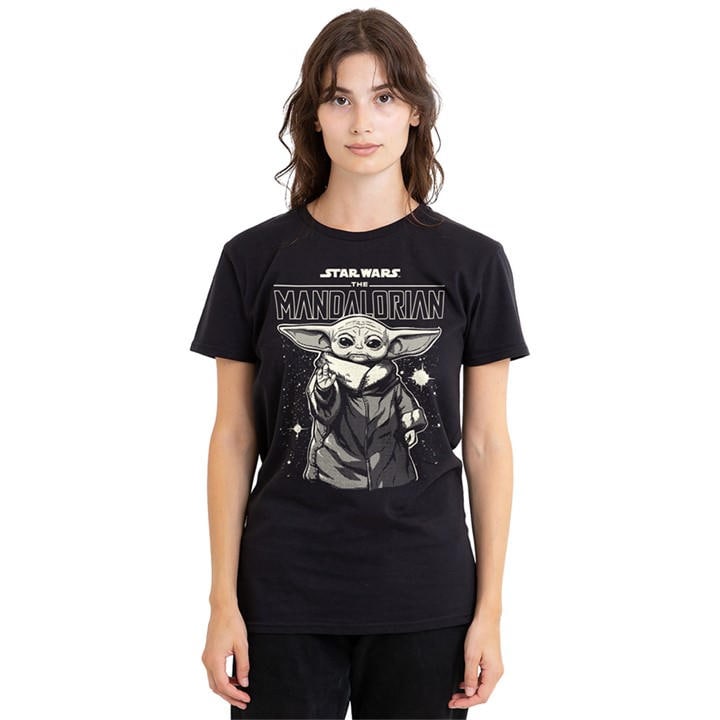Star Wars Women's Black The Mandalorian Grogu In The Stars T Shirt in Size L, Sports Direct