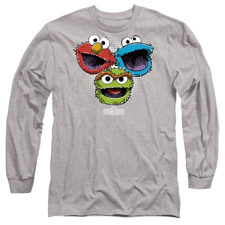 Sesame Street Men's Grey Halftone Heads Long Sleeve T-Shirt in Size 2XL, Sports Direct