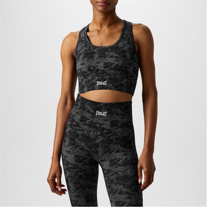 Everlast Women's Black Camo Racerback Sports Bra in Size 8, Sports Direct