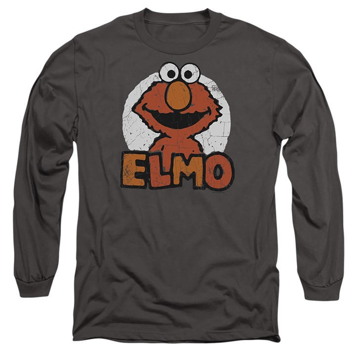Sesame Street Men's Grey Elmo Name Long Sleeve T-Shirt Charc in Size 2XL, Sports Direct