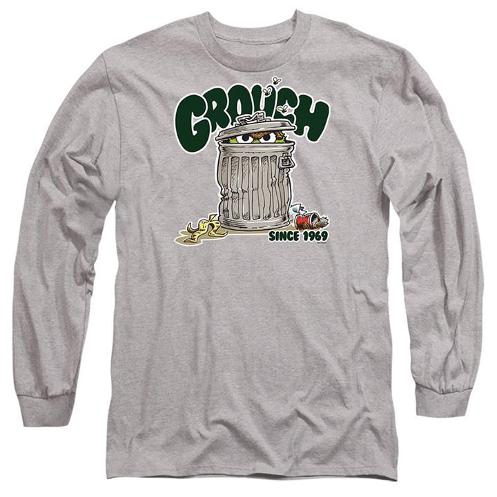 Sesame Street Men' Grey Grouch Long Sleeve T-Shirt Athletic in Size S, Sports Direct