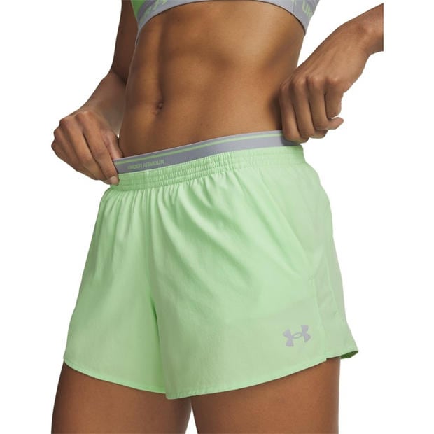 Lime/Mod Gray - Under Armour - Womens Vanish Woven 3 Performance Gym Shorts