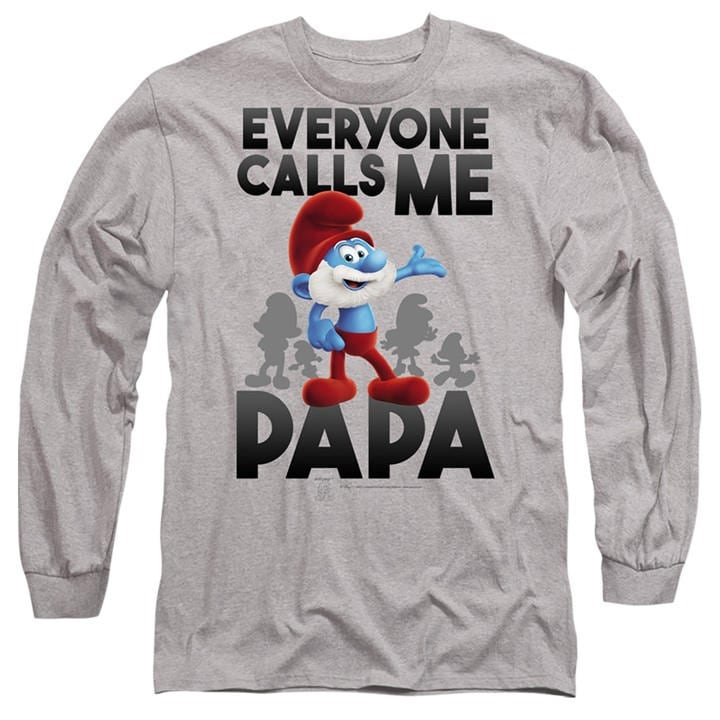 Men's Grey Other Smurfs Call Me Papa Smurf Long Sleeve T-Shirt Ath in Size M, Sports Direct