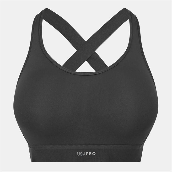 Usa Pro Women's Black High Support Sports Bra in Size 32B, Sports Direct