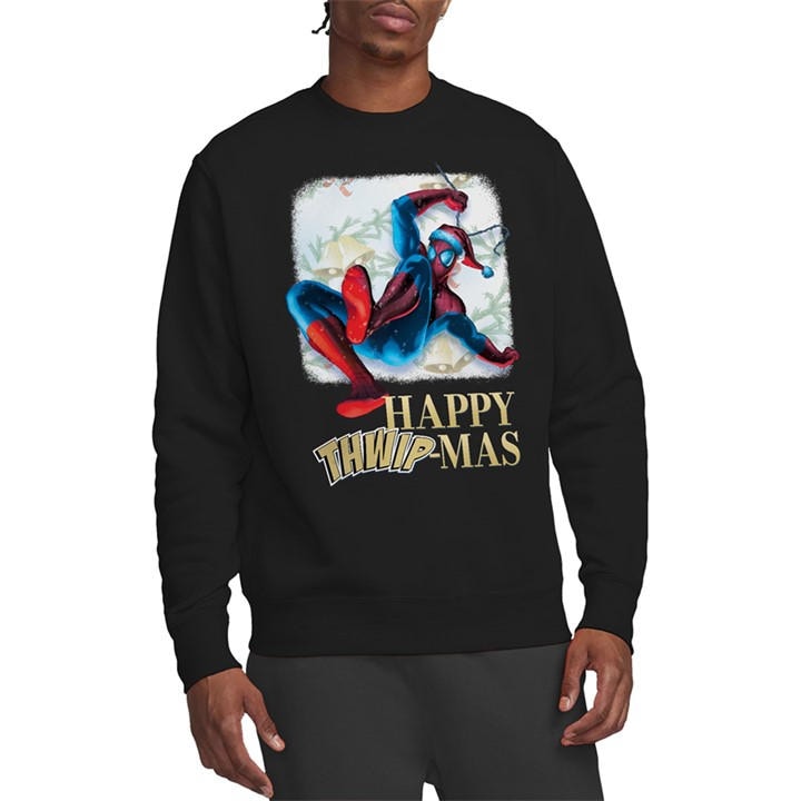 Marvel Men's Black Spiderman Happy Thwipmas Christmas Window Sweatshi in Size 2XL, Sports Direct