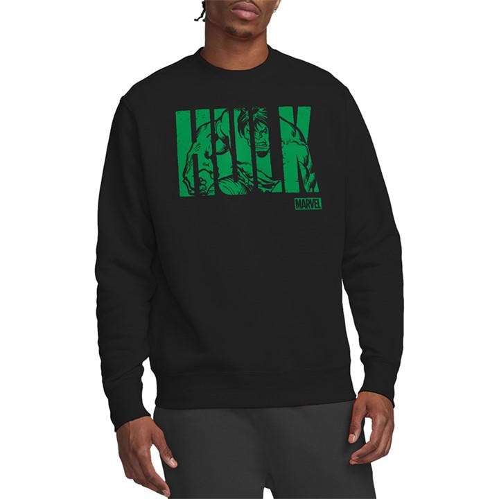 Marvel Men's Black Hulk Text Sweatshirt in Size L, Sports Direct