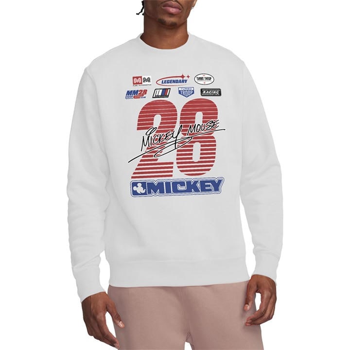 Disney Men's White Mickey Mouse Racing Logos Sweatshirt in Size XL, Sports Direct