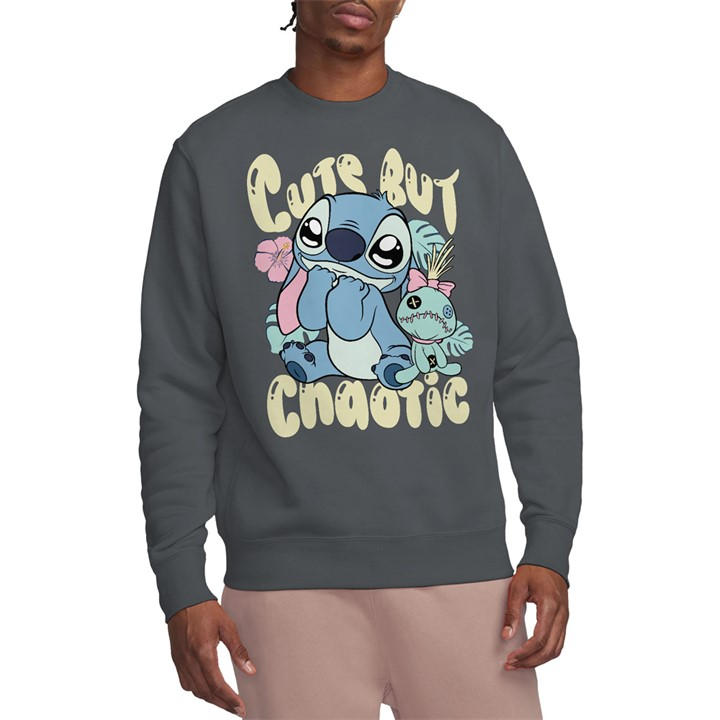 Disney Men's Grey Lilo And Stitch Cute But Chaotic  Crew Sweat in Size L, Sports Direct