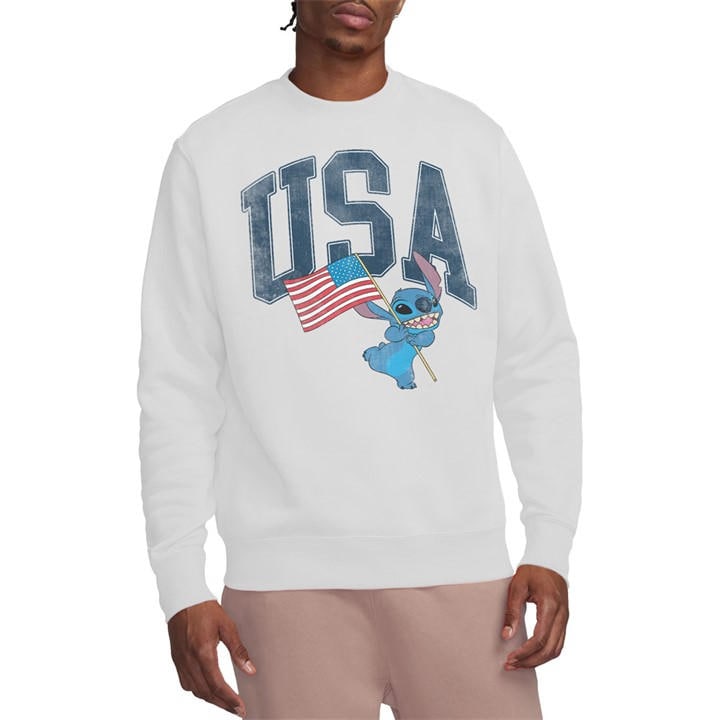 Disney Men's White Lilo And Stitch Usa Sweatshirt in Size M, Sports Direct