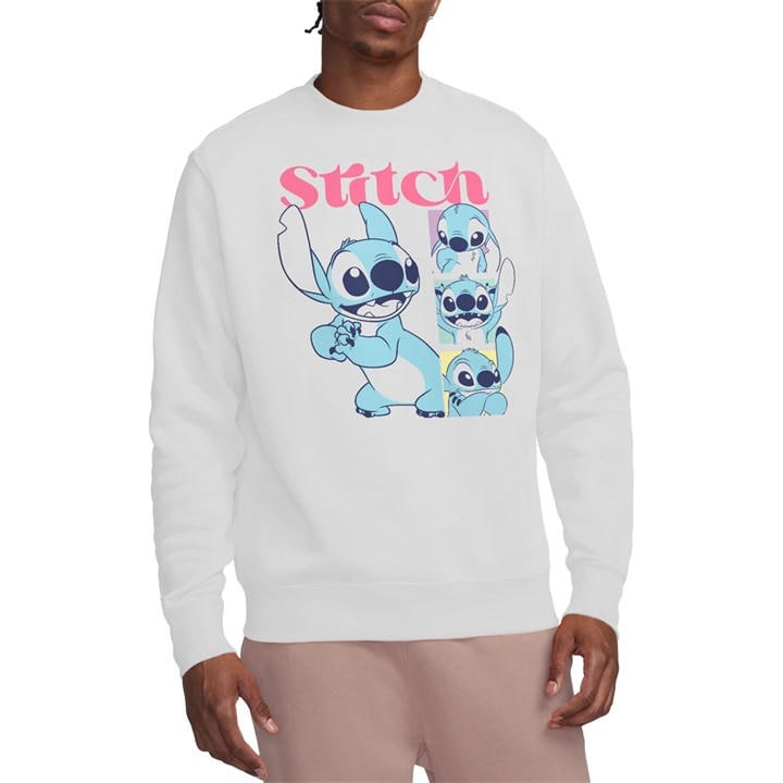 Disney Men's White Lilo And Stitch 100 Kisses  Crew Sweatshirt in Size 2XL, Sports Direct