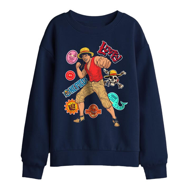One Piece Boys Blue Luffy Stickers Kids Sweatshirt Navy in Size 9-11 Years, Sports Direct