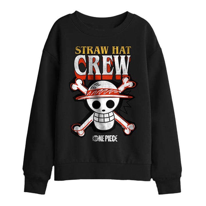 One Piece Boys Black Straw Hat Crew Logo Kids Sweatshirt Bla in Size 7 - 8 Years, Sports Direct
